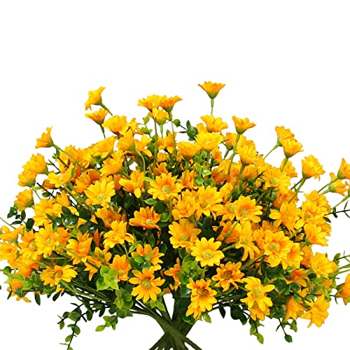 alyptus Fake Flowers Yellow Flowers for Spring Summer Decor - 8 Bundles Outdoor Christmas Flowers UV Resistant Artificial Flower for Home Garden Window Decor - color: Yellow