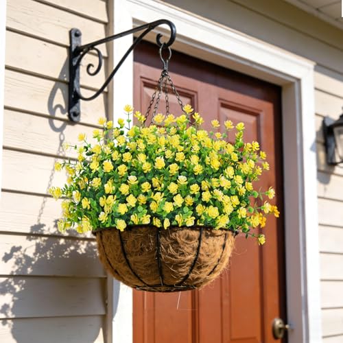 Bassion Artificial Flowers for Outdoors Decoration UV Resistant Faux Flowers Fake Plastic Plants Shrubs for Indoor Outside Garden Porch Hanging Planter Window Box Home Decor (Yellow) - color: Yellow