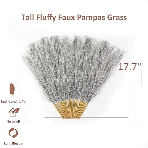 Silver Pampas Grass Decor, 30 Pcs 17" Faux Pampas Grass Short Decor, Pompas Grass Flower Arrangement and Vase Filler for Boho Home Wedding Decoration - color: Sliver, size: 17'' Tall