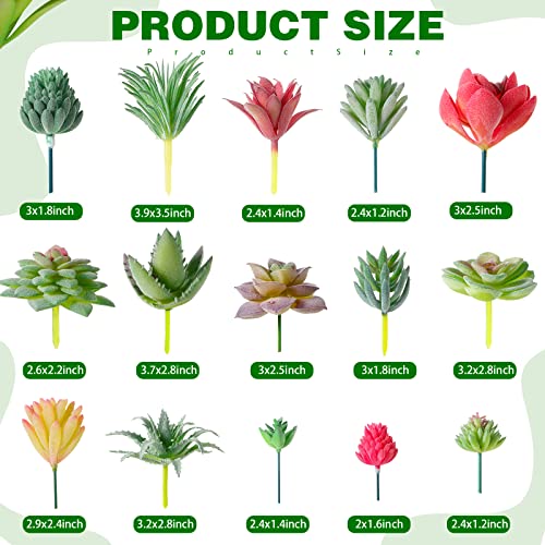 WILLBOND 38 Pcs Summer Mini Artificial Succulents Small Fake Succulent Plants Faux Assorted Unpotted Realistic Plastic Flowers Picks Stem for DIY Crafting Greenery Garden Home Decor(Flocked) - color: Vivid Green, Flocked Purple, Pink