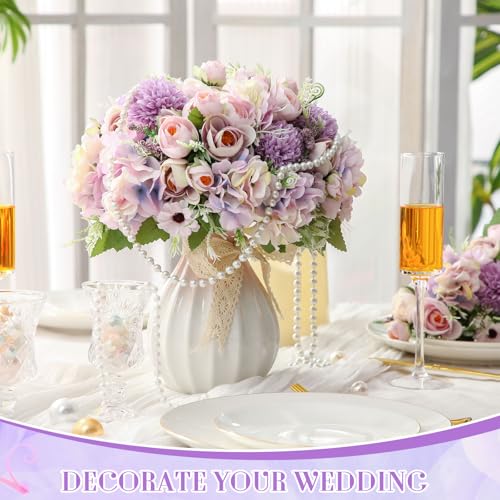 Tigeen Peonies Artificial Flowers Faux Roses Silk Flowers Hydrangea Artificial Bouquet for Wedding Table Centerpiece Floral Vase Home Office Bridal Decor(Purple,24 Bundles) - color: Purple