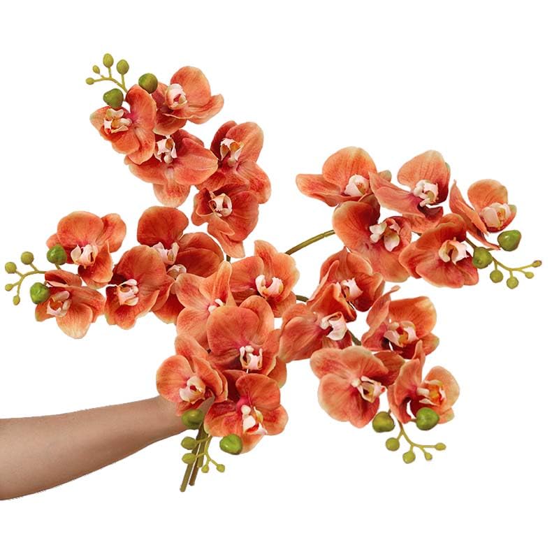5 Artificial Orange Orchid Flower 18 Inches Real Touch Faux Phalaenopsis Stems Fake Orchid Flowers Arrangement for Wedding Bridal Bouquets and Home Office Indoor Decorations (Orange) - color: Orange