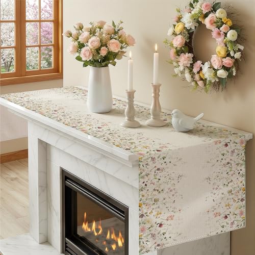 Larponder Summer Colorful Flowers Table Runner, 13x108 Inch | Table Decoration for Seasonal Anniversary Holiday Kitchen Dinning Table Home Party Decor - color: Color Flowers-3, size: 13" x 108" (Rectangular)