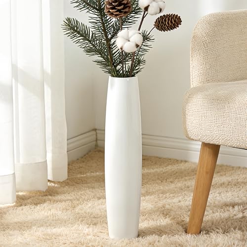 17.7 Inch White Ceramic Floor Vase, Tall Decorative Vase with Glossy Glaze, Big Standing Flower Vases for Pampas Grass, Modern Home Decor for Living Room, Office, Bedroom, Dining Corner - color: Shape 2