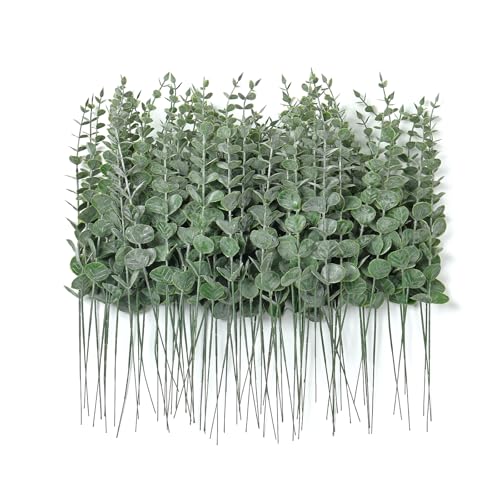 Fake Plants, 200Pcs Eucalyptus Stems Artificial Flowers, Fake Eucalyptus Leaves Stems, Plastic Grey Green Touch Leaf Branches for Home Office Flowers Bouquet Centerpiece Wedding Decoration - color: Grey Green, size: 200 Pcs