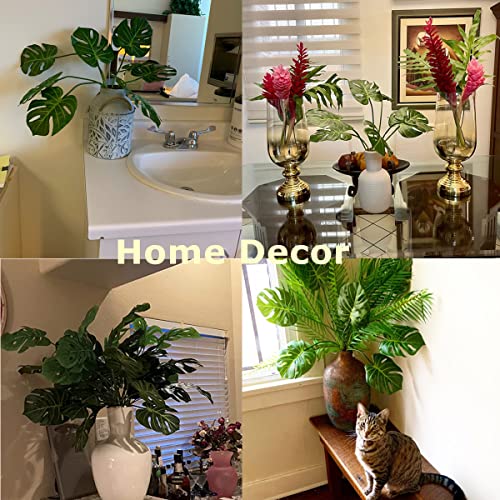 CXGS Artificial Tropical Monstera Palm Leaves Faux Turtle Leaf with Stems Fake Real Touch Palm Plants Leaves Adjustable & Realistic Dark Green Foliage for Vase Party Flower Arrangement Wedding Decor