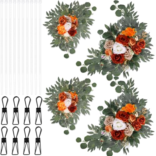 Hotop Wedding Arch Flowers Set of 4 Artificial Flower Swag Wedding Faux Floral Swag with 10 Cable Tie and 8 Clip for Party Welcome Signs Ceremony Reception Backdrop Decor (Honey Orange Gradient) - color: Honey Orange Gradient