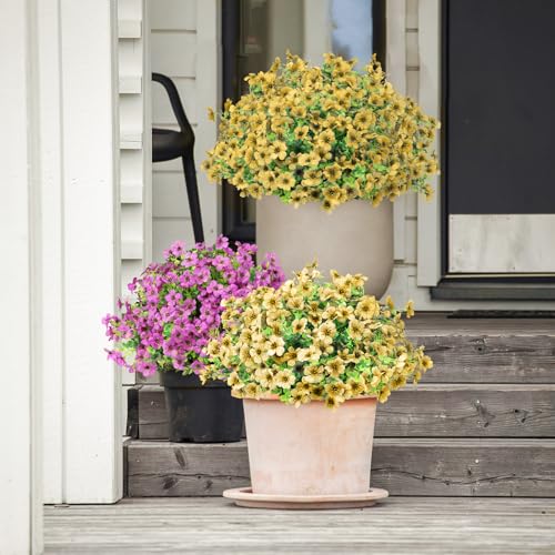 ATTGREAT Artificial Flowers Outdoors Faux Plants UV Resistant Fake Flowers Daisy 12 Bundles Plastic Greenery Plnats Outside for Garden Planter Patio Porch Spring Summer Home Home Decor, Yellow - color: Yellow, size: 12PCS