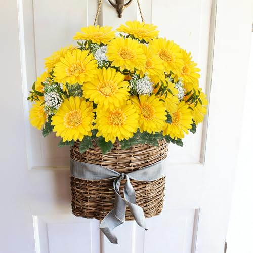 2PCS 18" Artificial Yellow Gerbera Daisy Bouquet, Farmhouse Decor | Table Centerpiece Decor, for indoor outdoor, silk flower, fake flowers, faux flowers, for vase, vase filler - color: Yellow-2pcs