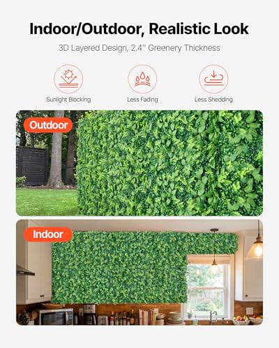 VEVOR Artificial Plant Wall, 4 PCS, Each Panel 2 x 8 ft Artificial Boxwood Panels, Sun Protection Greenery Backdrop Privacy Hedge Fence, Fake Grass Screen for Wedding, Indoor,Outdoor Garden Mixed Leaf - color: Mixed Leaf, size: 2×8 FT 4P