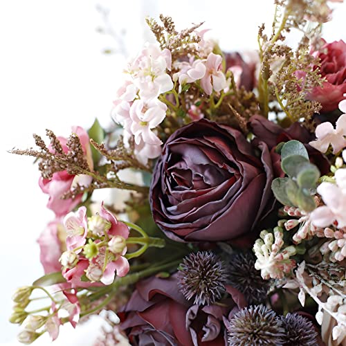 Artificial Wedding Bouquet for Brides Bridesmaid Holding Flower with Greenery Artificial Fabric Rose Wedding Flower Bridal Toss (Vintage Rose) - color: Vintage Rose