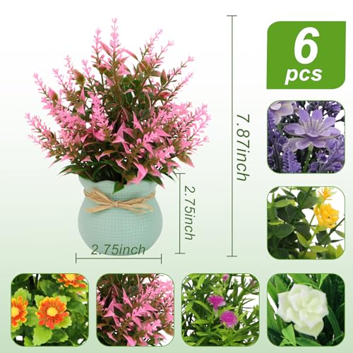 Yoratee 6PCS Artificial Flowers Pot Small Fake Plants with Mini Potted Plants for Home Office Tabletop Centerpiece Decoration - color: 6pcs - B