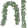 DEMIUKO 2PCS Artificial Eucalyptus Garland, 5.9FT Faux Greenery Garland with Silver Dollar Eucalyptus Leaves Fake Hanging Vines Summer Garlands for Wedding Arch Backdrop Table Wall Party Home Decor - size: 2PCS