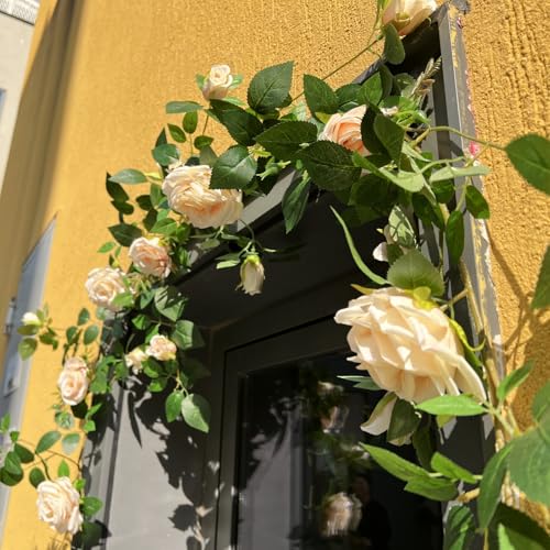 5.9FT Bendable Rose Flower Garlands, Artificial Silk Wild Roses Vine Hanging Flowers for Wall Fireplace Fence Table centerpieces Trellis Wedding Indoor Outdoor Spring Decor (Champagne, 2) - color: Champagne, size: 2