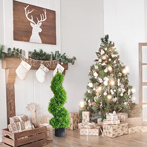 momoplant 35 Inch-3FT Artificial Boxwood Topiary Tree Spiral Plants Spiral Tree Fake Faux Plant Decor in Plastic Pot Green Indoor or Outdoor, Set of 2 - size: 36in