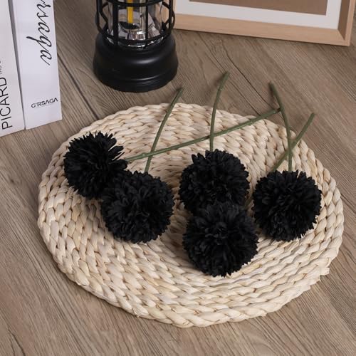 36 Pcs Black Artificial Chrysanthemums Flowers Ball Flower Silk Fake Mums Flowers for Halloween Ghothic Home Decor Indoor Floral Arrangement Table Centerpiece - color: Black