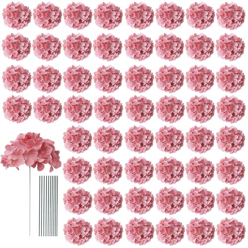 AVIVIHO 65pcs Fake Flowers Dusty Rose Hydrangea Artificial Flowers Bulk (Not Squished, No Steaming Need) Silk Flowers with Stems for Wedding Decor,Home,Baby Shower,Table Centerpieces Decoration - color: Dusty Rose, size: Medium