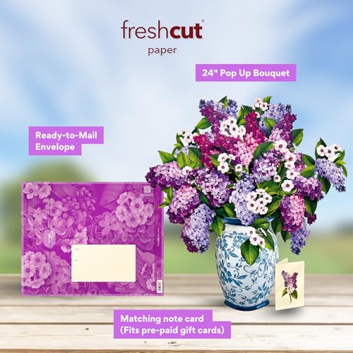 Freshcut Paper Pop Up Cards, Grande Garden Lilacs, 18 Inch Life Sized Forever Flower Bouquet 3D Popup Greeting Card, Birthday Cards, Thank You Card, Blank Notecard & Envelope - color: Garden Lilacs, size: Grande