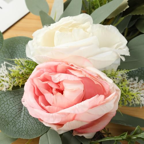 H&W 2pcs Small Size Artificial Wedding Arch Flowers for Wedding Sign, Floral Swag Dusty Decor for Reception Ceremony Backdrop Sweetheart Table (Mixed Color Peony) - color: Mixed Color Peony