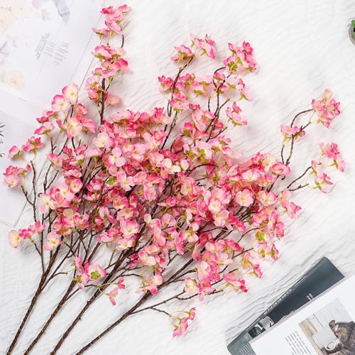 Dremisland 4Pack Artificial Cherry Blossom Flowers 39.3in Faux Cherry Blossom Branches Silk Flowers in Vase Pink Peach Faux Flowers Spring Decor Wedding Party Home Table Vase Decor