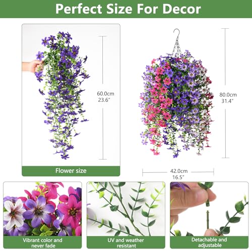 INQCMY Artificial Fake Hanging Plants Flowers Basket for Spring Outdoor Outside Porch Decoration,UV Resistant Faux Silk Flower in Planter for Home Patio Balcony Garden Yard Decor,Mixed Color - color: Mixed Color1(2 Deep Purple,2 Light Purple,2 Deep Pink,2