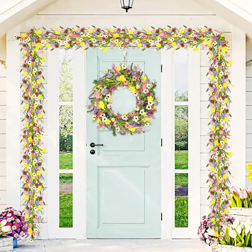 6 ft Artificial Wildflower Garland Wisteria Lavender Daisy Faux Floral Vine Summer Spring Floral Fake Garland All Year Round Home Decor for Indoor Outdoor Home Wedding Arch - color: Wildflower02
