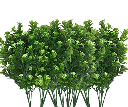 CATTREE Artificial Plants, Faux Plastic Bean Flowers Shrubs Fake Grass Leaves Simulation Greenery Bushes Indoor Outside Home Garden Office Yard Verandah Wedding Decor - 8 Pcs - color: Bean Shrubs-8 Pcs