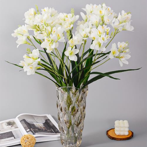 XZJMY 3Pcs Artificial Freesias Flowers,Artificial Lily for Wedding Home Party Garden Shop Office Decoration (White)