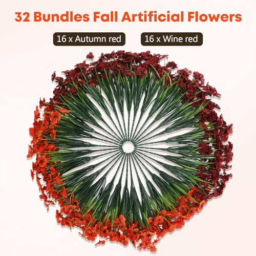 Geegoods Artificial Mum Flowers for Outdoors, 32 Bundles UV Resistant Faux Plastic Mum Flowers for Halloween Front Door Porch Patio Yard Balcony Decor - color: Mix Color, size: 32PCS