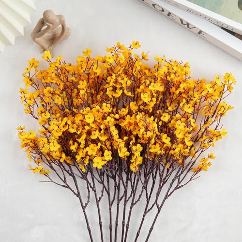 8Pcs Babys Breath Artificial Flowers Fall Flowers, Real Touch Yellow Silk Flowers Fake Flowers for Vase Home Office Wedding Indoor Outdoor Centerpiece Table Party Decorations - color: Yellow, size: 8 Bundles