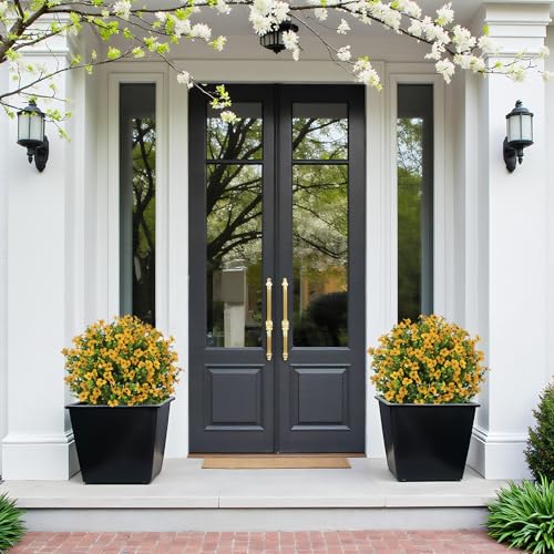 24" Artificial Potted Plants Outdoor Set of 2, UV Resistant Faux Yellow Daisy Mums Flowers with Eucalyptus, Decorative Plants in Pots for Front Porch, Patio & Entryway - color: Yellow, size: 24in Daisy Eucalyptus