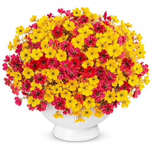 Artificial Flowers for Outdoors UV Resistant, 12 Bundles Realistic Faux Daisy with Eucalyptus Leaves Fake Plants for Porch Patio Planter Garden Decoration (Brown Yellow) - color: Brown Yellow