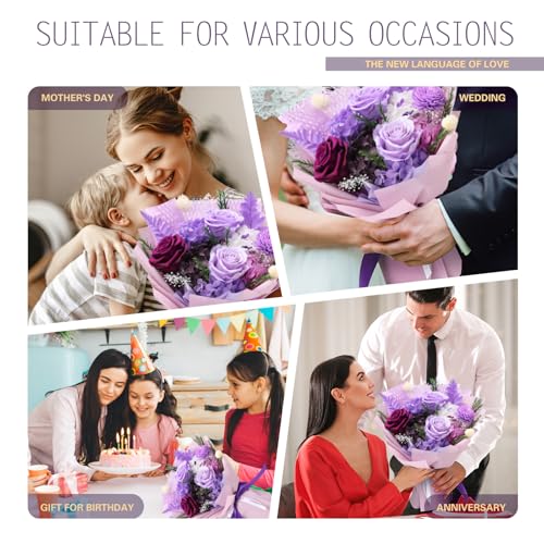 Casaido Preserved Flowers for Delivery, Mothers Day Purple Flower Bouquets with Necklace, Forever Real Roses Anniversary Birthday Valentines Day Christmas Rose Gifts for Women Mom Wife Girlfriend - color: Purple