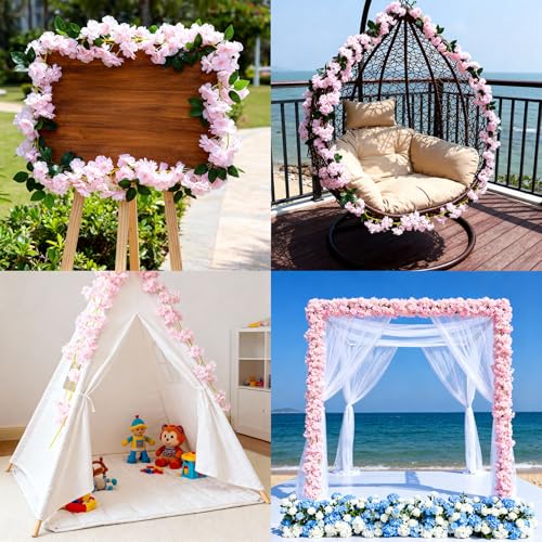 10 Pack 60 FT Cherry Blossom Flowers, Artificial Cherry Blossom Branches, Light Pink Faux Sakura Flowers Vines for Wedding Arch, Party Decor, Home & Office Spring Summer Decoration