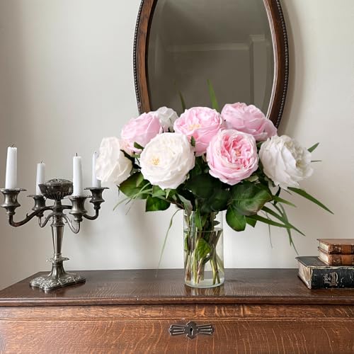 YalzoneMet 3.5'' Big Bloom White Rose Artificial Flowers 4Pcs Real Touch Rose Faux 17.7 Inch Long Stem Austen Roses Peonies Fake Flowers for Home Kitchen Party Christmas Flower Wedding Decor - color: White