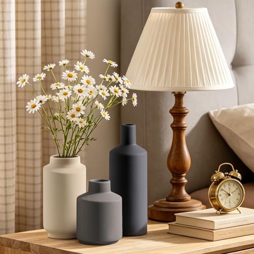 Ceramic Vase Set of 3, Modern Decorative Vases for Home Decor, Small Flower Pottery Vase Sets, Boho Farmhouse Rustic Vases for Living Room, Kitchen, Bedroom, Bathroom, Shelf, Table - color: Multi Grey