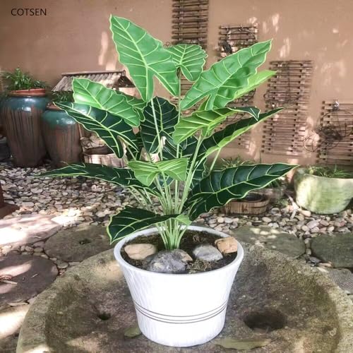 COTSEN Artificial Plants 2 Pcs Artificial Alocasia Plants 28inch Faux Alocasia Tree Large Fake Plants Family Office Indoor Outside Decor