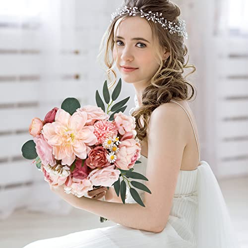 AmyHomie Pink Artificial Flowers Combo Silk Mix Peony Rose Hydrangea Daisy Fake Flowers w/Stem for DIY Wedding Bouquets Centerpieces Arrangements Table Decor Party Bridal Baby Shower Home Decor - color: Blush