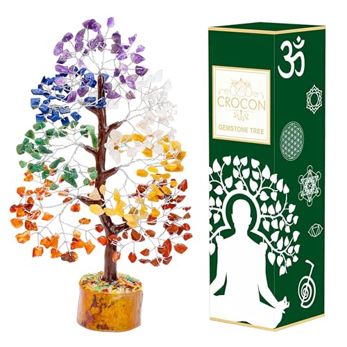 Crocon® 7 Chakra Tree of Life, Crystal Tree of Life - Gemstone Money Tree, Feng Shui Tree, Crystal Decoration, Artificial Tree, Spiritual Gift, Seven Chakra Tree, Healing Crystal Tree Gifts - color: 002 7 Chakra (Silver Wire)
