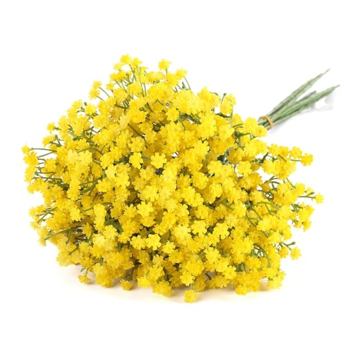 N&T NIETING Babys Breath Artificial Flowers, 30Pcs Fake Yellow Babys Breath Flowers Artificial Bulk, Real Touch Faux Babies Breath Gypsophila Bouquet for Wedding Floral Arrangement Party Decor - color: Yellow, size: 30pcs
