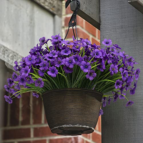 LikSoor 21 Bundles Artificial Outdoor UV Resistant Flowers No Fade Fake Outside Flowers Plastic Greenery Faux Shrubs Garden Porch Window Box Home Decoration(Purple) - color: Purple