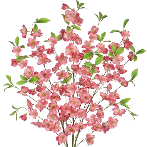 3 Pcs Dark Pink Cherry Blossom Branches 39.4" Silk Flowers with Stems Long Stem Artificial Flowers for Spring Summer Indoor Decoration Faux Flower for Vase Arrangements Table Centerpiece Wedding Decor - color: Dark Pink
