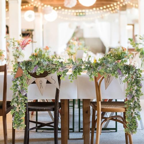 RECUTMS 2Pcs Faux Eucalyptus Garland 5FT Hanging Greenery Vine | Eucalyptus Leaves, With Purple Grape Berries, Fake Plant, Table Mantle Wall Decor, For Wedding Arch Party, Indoor Outdoor - color: Grape Vine Purple