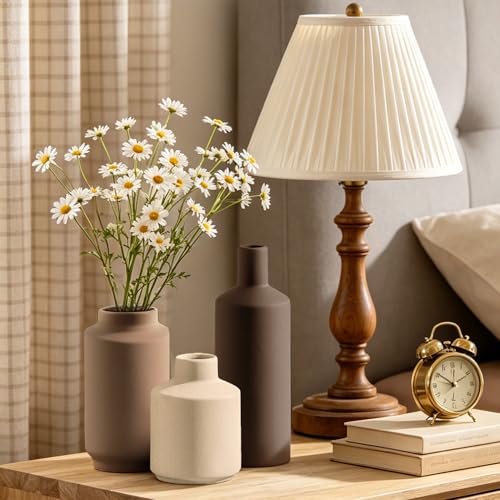 Ceramic Vase Set of 3 Terracotta Brown Beige, Modern Small Flower Vases for Home Decor, Boho Farmhouse Rustic Decorative Vases for Living Room Table Shelf Kitchen Bedroom Centerpieces - color: Multi 3q