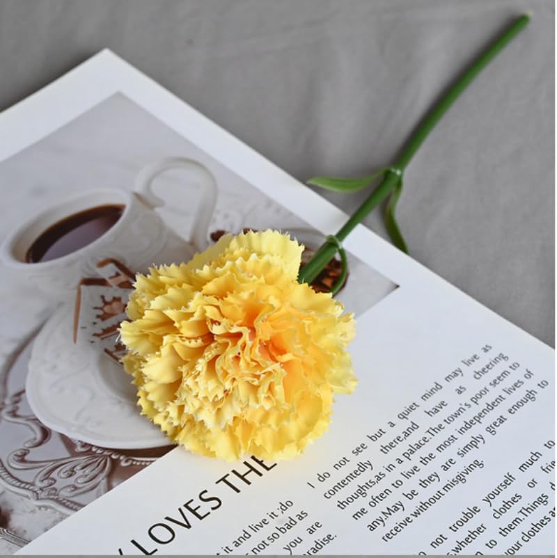 10 Stem Artificial Flowers Carnations Bouquets,11inch Real Touch Flowers with Stems,Silk Petals Fake Flowers Forever Plants for Wedding Flower Bouquet Centerpieces Bridal Shower Birthday (yellow) - color: Yellow
