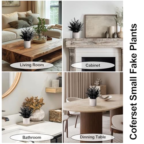 Coferset 2 Pack Black Fake Eucalyptus Small Fake Plants Potted Artificial Plants for Halloween Shelf Desk Home Farmhouse Room Coffee Table Decor Bathroom Decor (Black) - color: Black-small