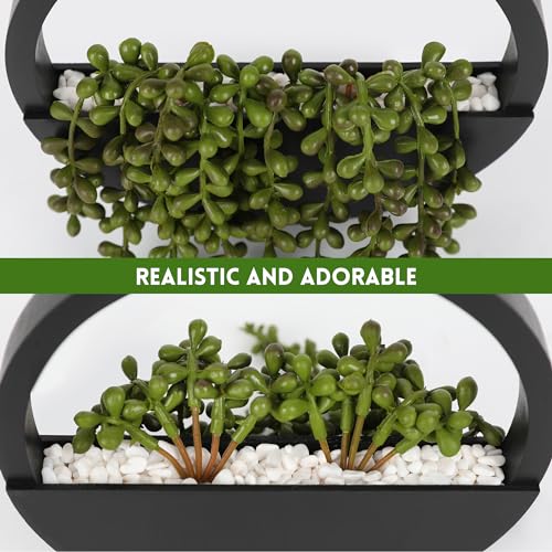 Floweroyal 2pcs Artificial Succulents Hanging Plants 20.1'' Fake String of Pearls in Pot with 9.4'' Lanyard for Indoor Outdoor Wall Decor (Black) - color: Black-large-2pcs