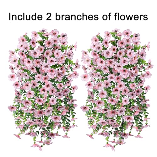 HyeFlora Artificial Flowers for Outdoors Decoration, 2Pcs Pink Fake Hanging Spring Summer Decor, Lifelike Plants, UV & Fading Resistant Flower for Porch Patio Balcony Planter Yard Home Garden - color: Pink