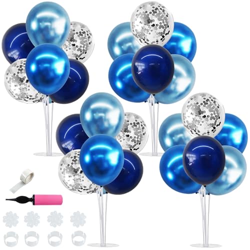 TONIFUL 4 Set Metallic Blue Silver Balloon Stand Centerpiece Table Decorations for Men's Birthday,Father's Day Retirement,Blue Party Decoration,Graduation Decorations 2026,Baby Shower - color: Metallic Blue Silver