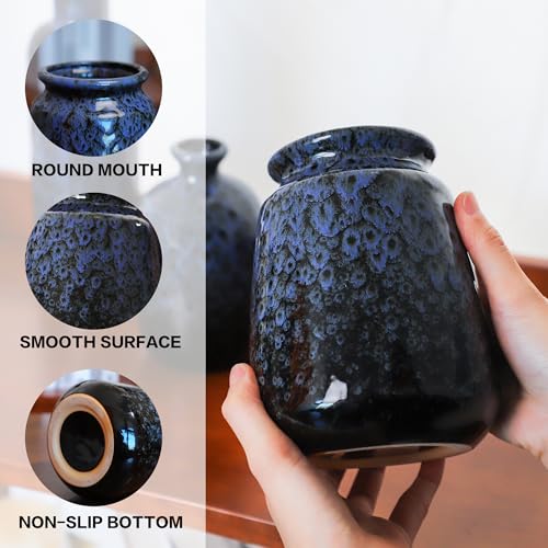 Ceramic Vases Set for Flowers, 3 Piece Pampas Grass Vase, Modern Farmhouse Boho Style Home Decor for Entryway Tables, Fireplaces, Shelves, Living Rooms and Kitchens, Navy Blue - color: Navy Blue